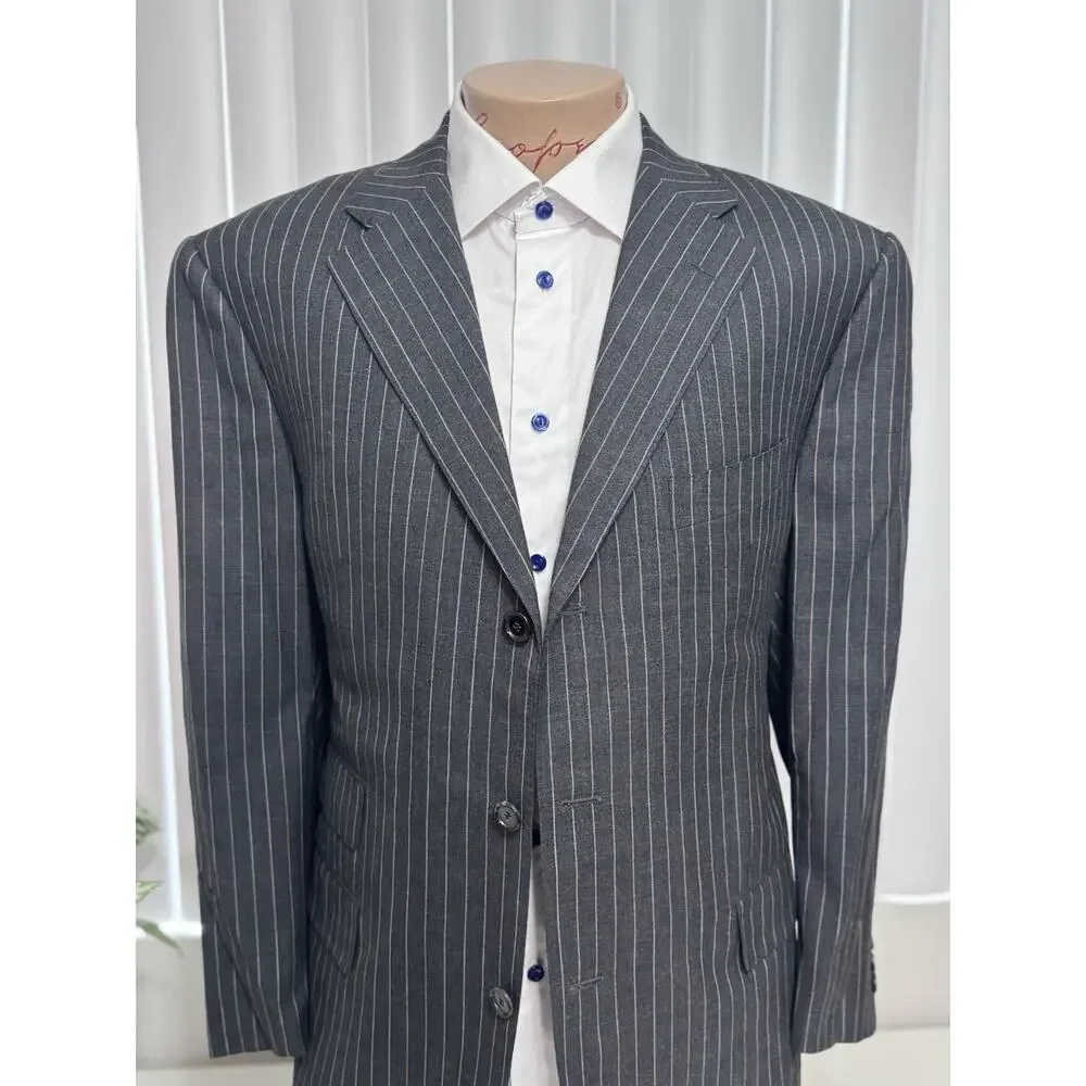 Alfred Dunhill Mens Gray Rainbow Striped 2 Piece Suit 46S Pants 38/25